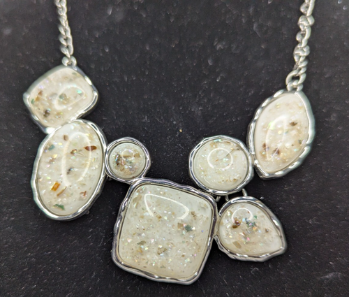 So Jelly White & Silver Tone Sparkly Paparazzi Necklace with Lobster Claw Clasp - Picture 4 of 11
