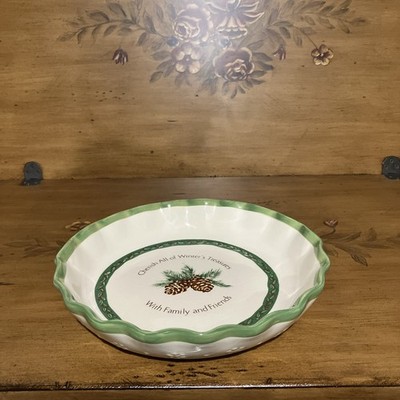 Russ Berrie Ceramic Pie Plate 9.5'' Cherish Winters Treasures w Family & Friends 