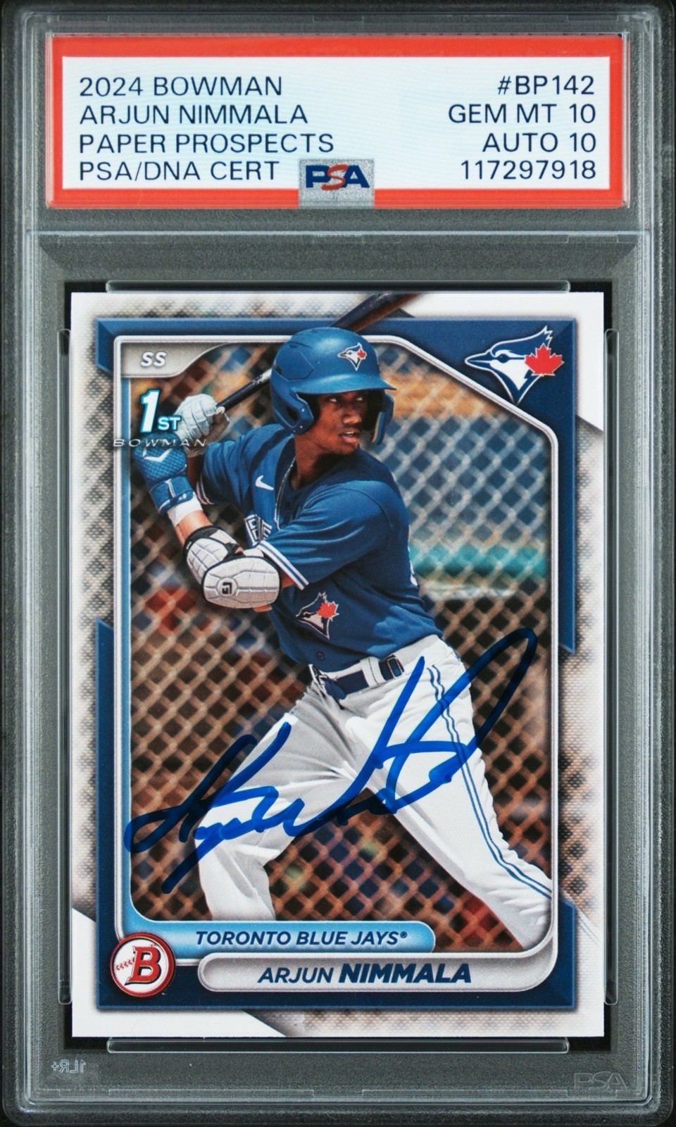 2024 Bowman #BP-142 Arjun Nimmala 1st Bowman Autographed Card PSA 10 Auto 10
