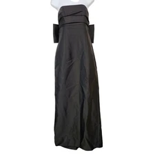 Alfred Sung Black Strapless Satin Column Gown Bow Back Size 10R NWT Holidays 