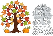Fall Tree Pumkins Frame Metal Cutting Die Cuts, Fall Tree Pumkins Frame Embossin