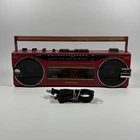 Vintage Boombox Sanyo M7022 Radio Cassette Player Stereo RED Untested For Parts