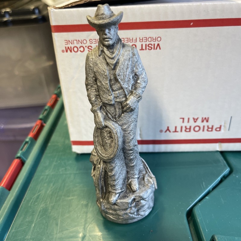 Vintage Stetson Advertising Cowboy Figurine Resin Pewter Looking Finish 1990s