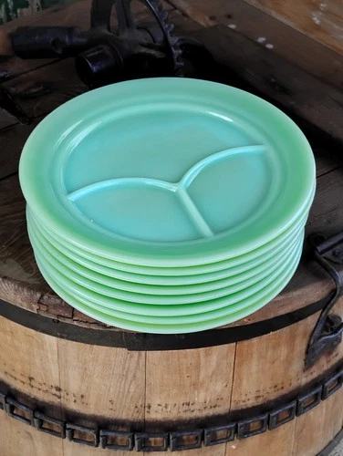 8 Fire King Jadeite Divided Plates 9.5"