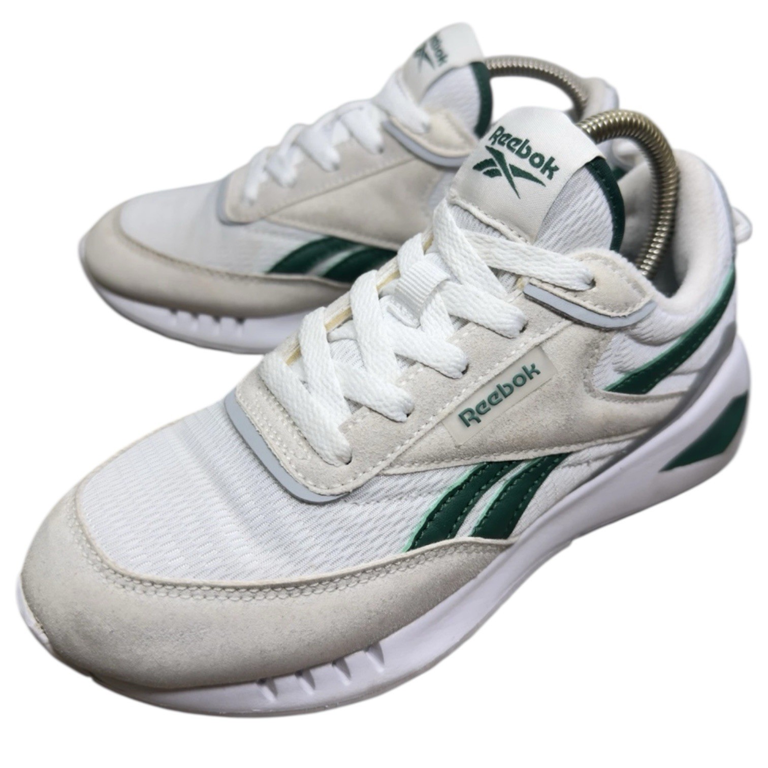 Reebok Forte Racer White/Dark Green/Grey Shoes AR30155Y Big Kids Size 1