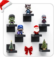 7-Pack Small Floating Shelves for Wall by Richerhouse, Plastic Black Shelf 4 Inc