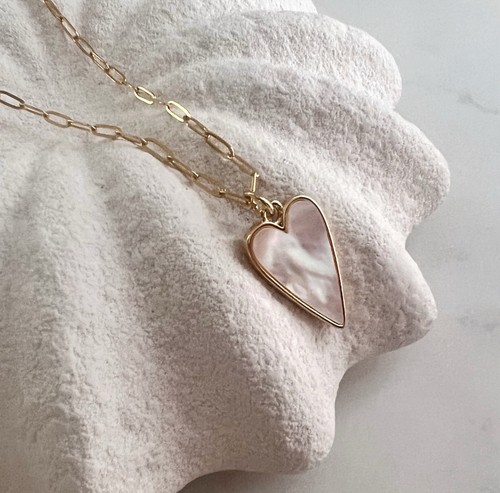 Pearl Heart Charm Necklace Shell Pearl Charm Necklace Gold Chain Necklace Women - Picture 2 of 6