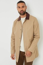 Threadbare Showerproof Longline Corduroy Collar Mac Colour: Stone, Size: XXL