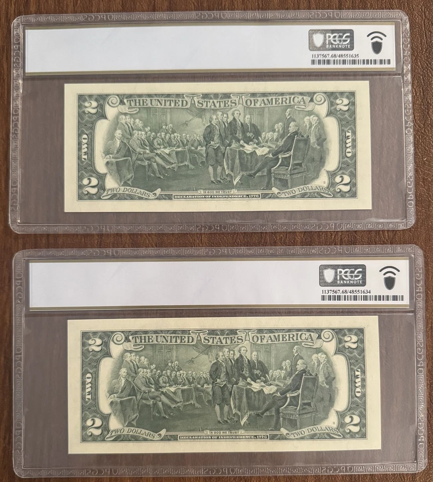 2PCS $2 2003 FEDERAL RESERVE NOTES MINNEAPOLIS PCGS 68PPQ 1937-I CONSECUTIVE S/N - Image 2 of 2
