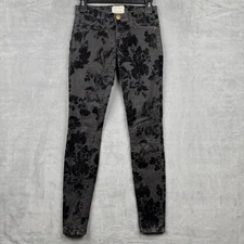 Current Elliott The Ankle Skinny Black Velvet Floral Jeans Size 25