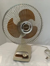 Crosley 9'' Table Oscillating Fan 2 speed vintage 3 amber blade brown tan Tested