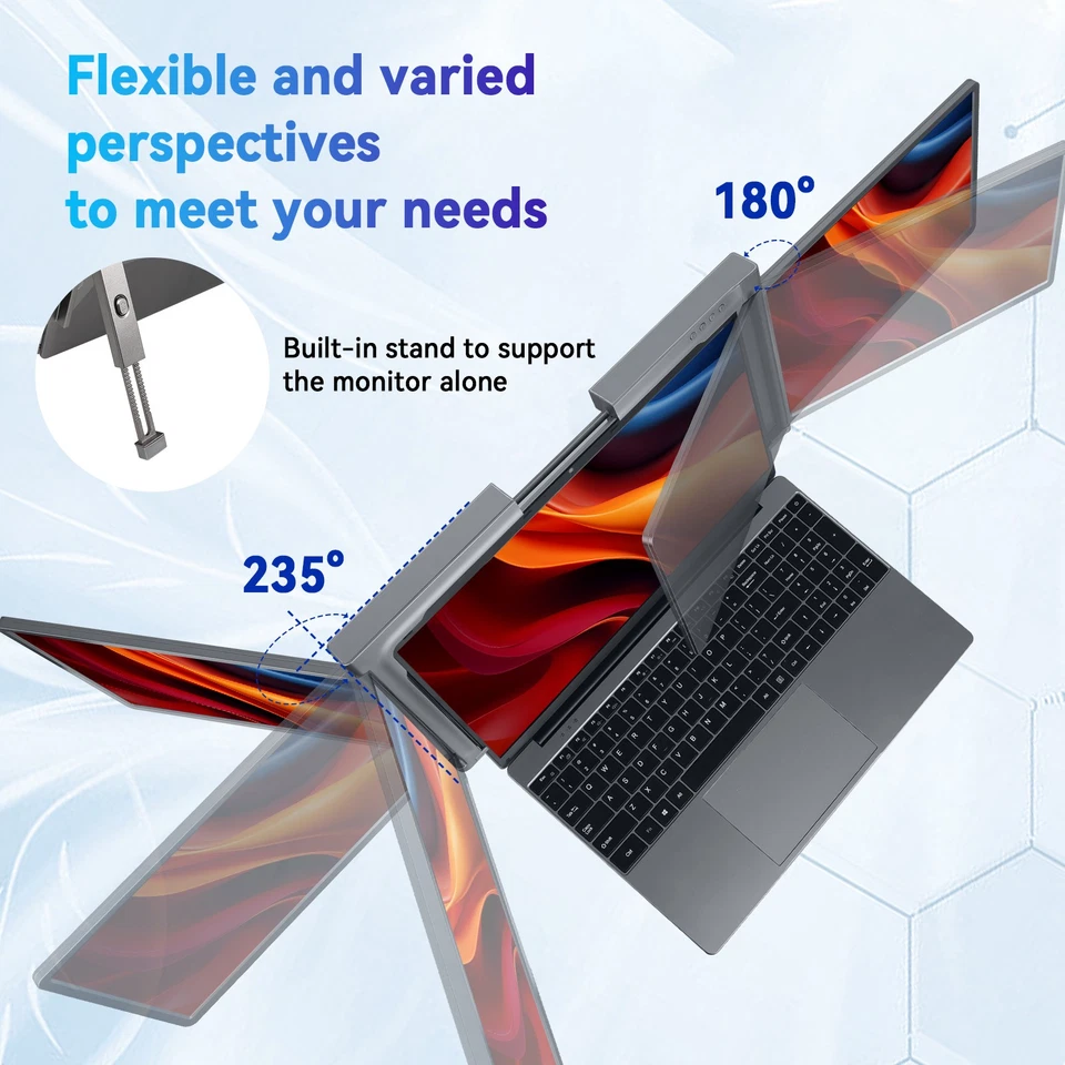 Laptop Screen Extender, 14" FHD 1080P IPS Triple Screen Laptop Monitor Extender - Image 4 of 4