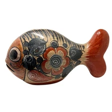 Vintage Tonala Mexico Folk Art Pottery Painted Fish  10" Mexican un pez de barro