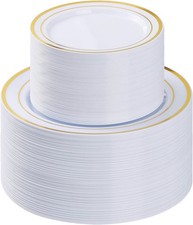 200PCS Gold Plastic Plate, Disposable Party Plates with 100 Dinner Plates and 10