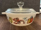 vintage JAJ Pyrex casserole dish in the 'Lobster' pattern