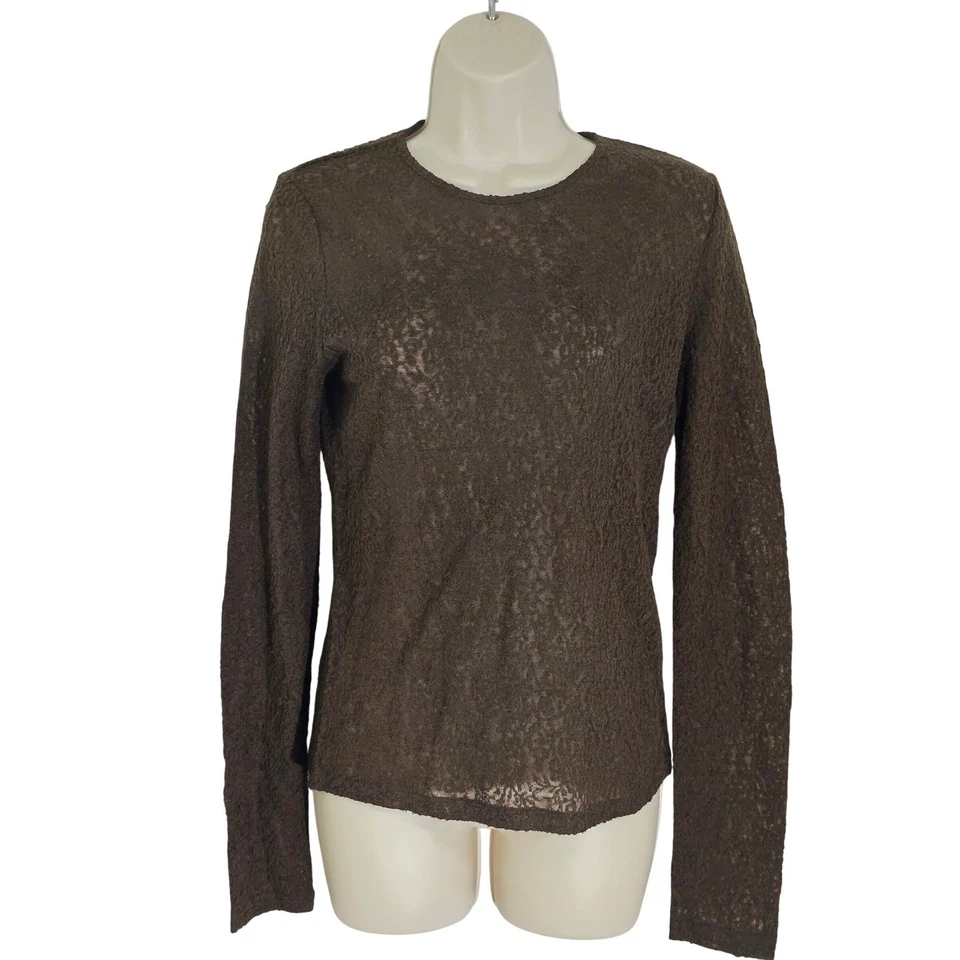 Vince Brown Textured Knit Long Sleeve Top Wool Blend Lightweight Small S - Image 2 of 4