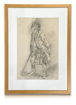 Historische Zeichnung eines uniformierten Mannes   Wirkungskreis Adolph Menzel