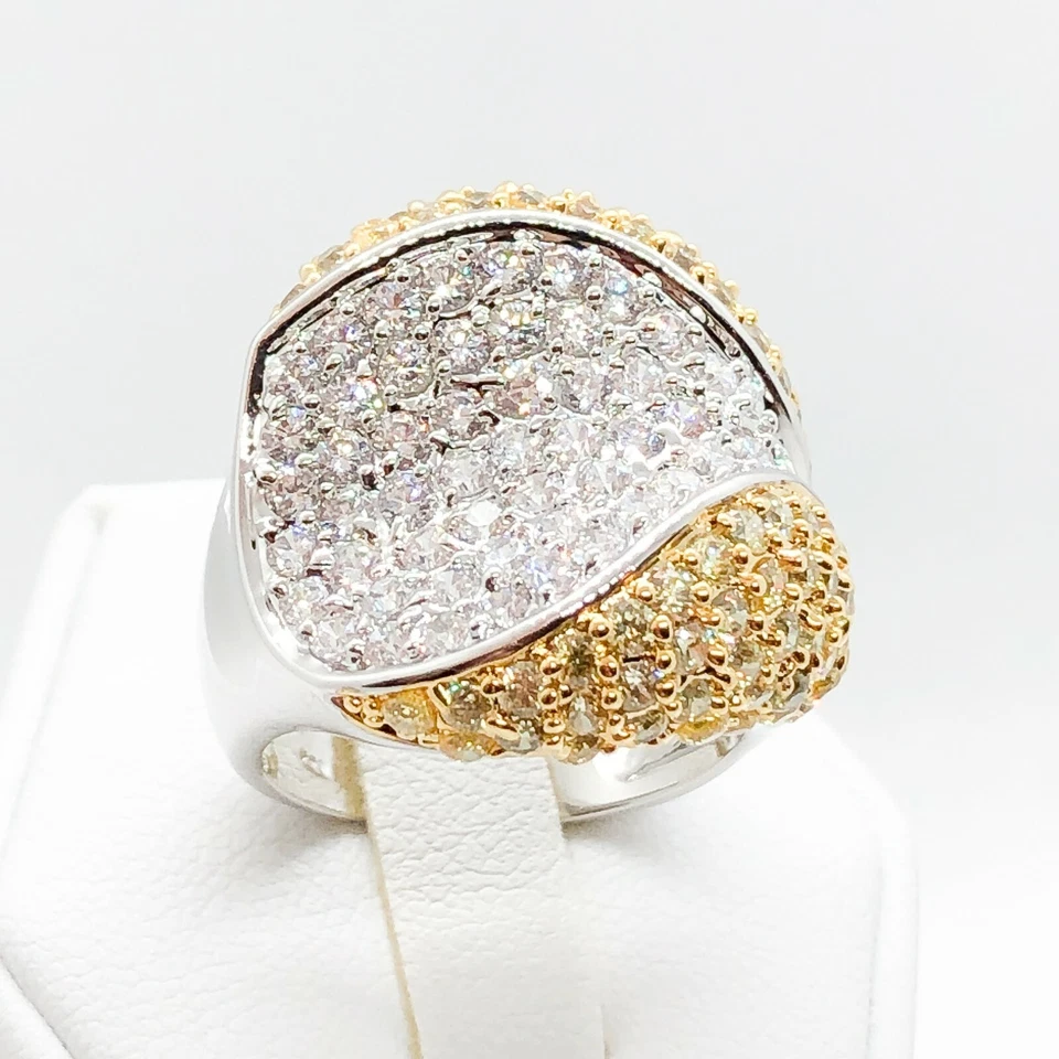 R0117 Mujeres Moda Joyería Oro Amarillo Blanco Plato Compromiso Anillo de Boda Regalo Foto 4 de 4