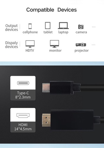 1.8m Kabel Konverter Adapter USB C Typ C zu HDMI 1080p PC MacBook Huawei Samsung - Bild 7 von 9
