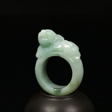 Size 11.5 Certified Grade A Green 100 Natural Jadeite Jade Ring Pixiu 02569
