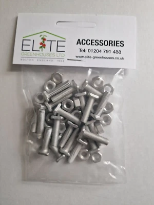 Elite Greenhouse 22mm Square Head Bolts and Nuts x20. Original Aluminium.FreeP&P
