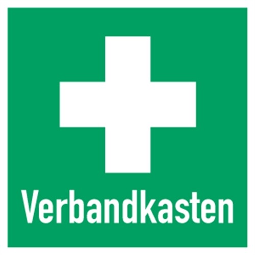 Schild Hinweis auf Erste Hilfe Verbandkasten quadratisch, Alu, 250x250 mm - Bild 1 von 1