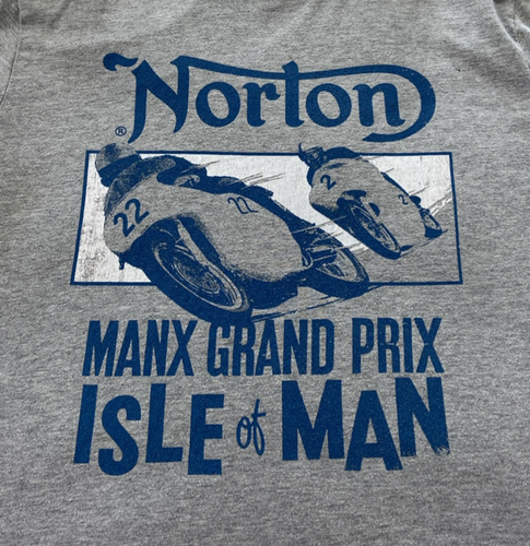 Large Norton Shirt w Manx Grand Prix Isle Of Man Pattern UK Motorbike Racing Tee - Picture 6 of 12