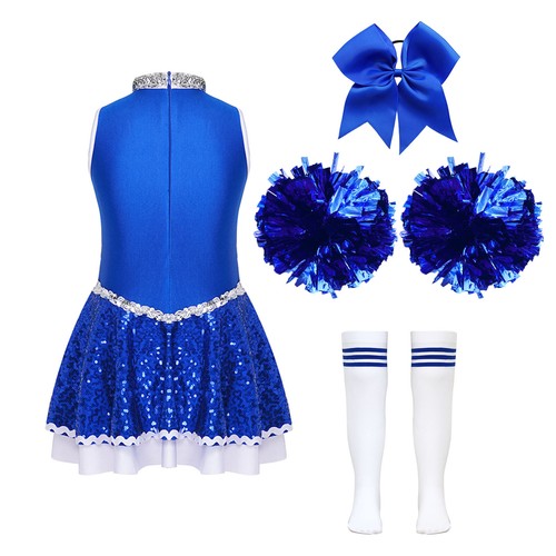Mädchen Cheerleader Cheerleading Kostüm Schulmädchen Uniform Kleid mit Zubehör - Picture 2 of 56