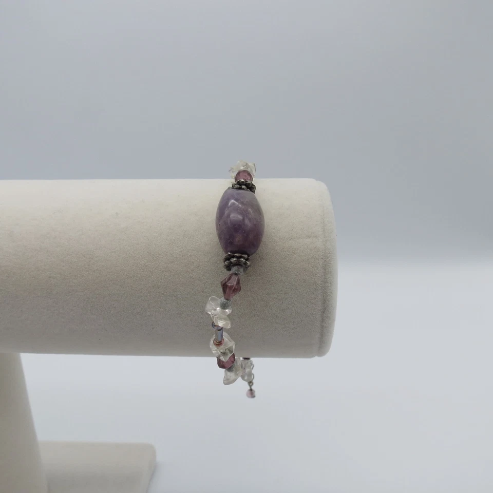 Pulsera Amatista Tamaño Ajustable Cuentas Boho Artesanal Pulsera 6.5" Foto 3 de 4