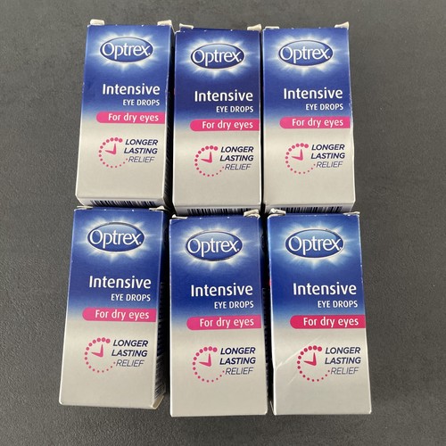 6 x Optrex Intensive Eye Drops For Dry Eyes 6 x 10ml. Expiry Date 11/