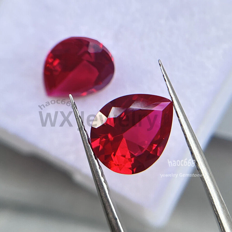 3x5mm-13x18mm Loose Pear Brilliant Cut Ruby Synthetic Red Corundum for Jewellery - Image 3 of 4