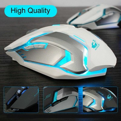 2.4G Optical LED Wireless Mouse USB Rechargeable Backlit Computer Mice White USA