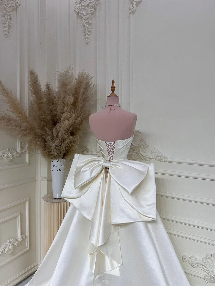 Wedding Dresses Corset Strapless Bridal Ball Gowns Sheath Column Big Bow Satin - Image 4 of 4
