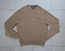 Polo Ralph Lauren Men's Large V-Neck Sweater Pullover Pima Cotton Beige Vintage