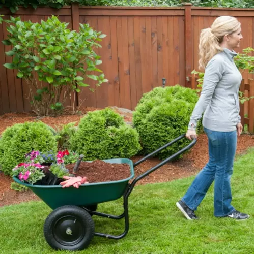 Garden Cart Dual Wheel Poly Tray Yard Rover Wheelbarrow Backyard Tool Wagon Cart - Picture 5 of 6
