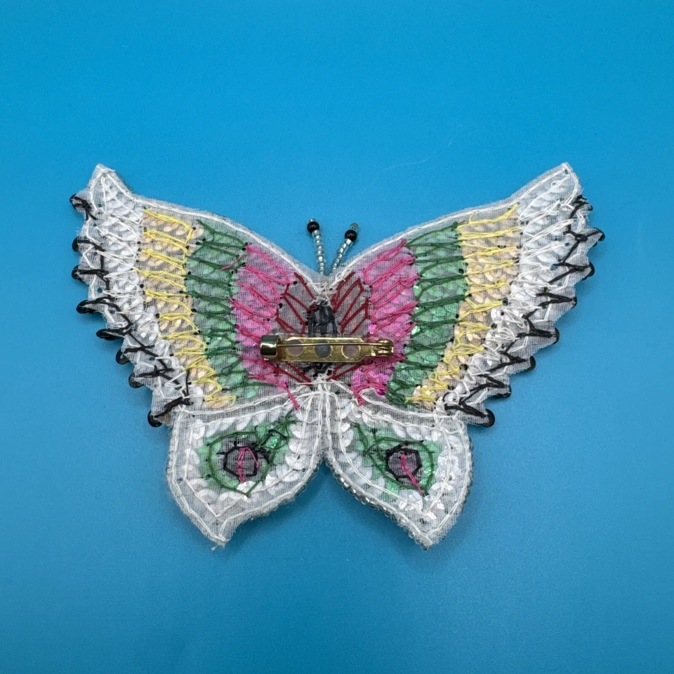 Beaded Sequin Radiant Rhinestone Butterfly Colorful Appliqué Patch Pin Brooch - Image 3 of 4