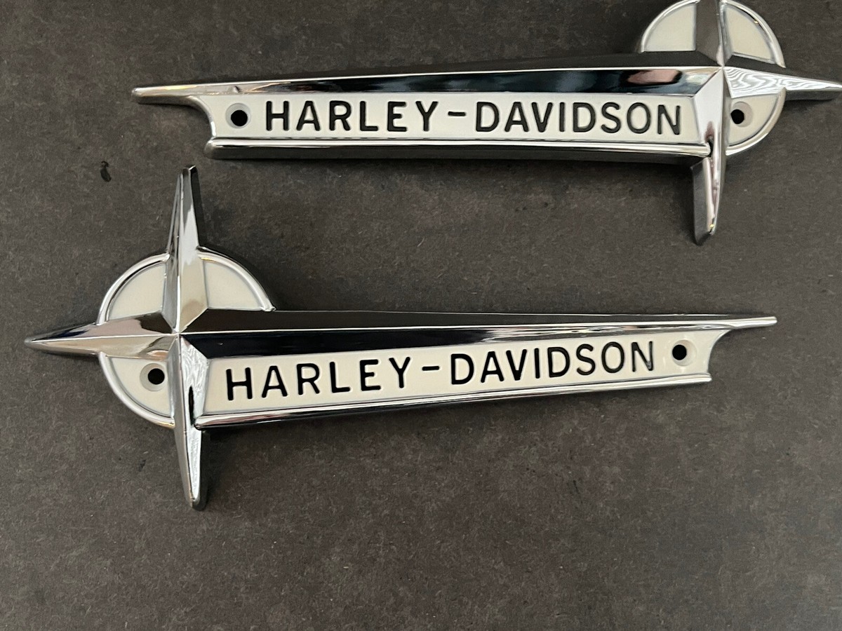 Harley Davidson 1961-1962 Gas Tank name plates 8” Silver Bl (No