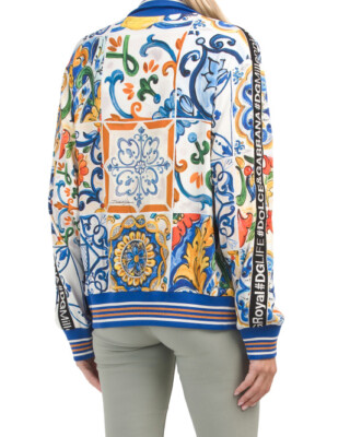 New DOLCE & GABBANA Majolica Tile Cady Track Logo Jacket Eur 50
