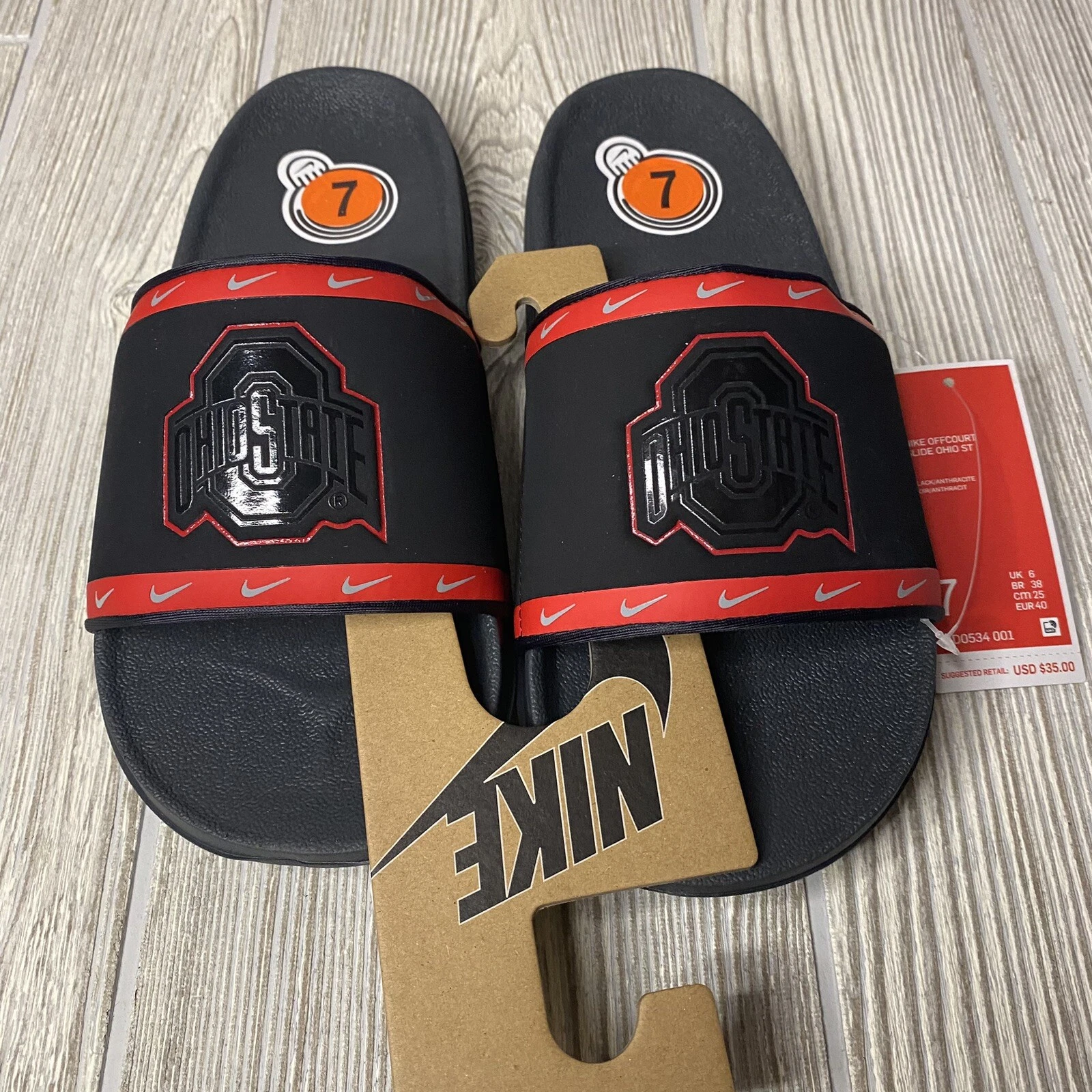 Ohio State Buckeyes Slide Sandali Uomo 7 Nero Nike Offcourt DD0534 001 Nuovi