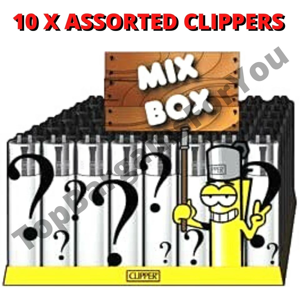 10 x Clipper Lighters Full Set ASSORTED RANDOM Design Collection Gas Refillable