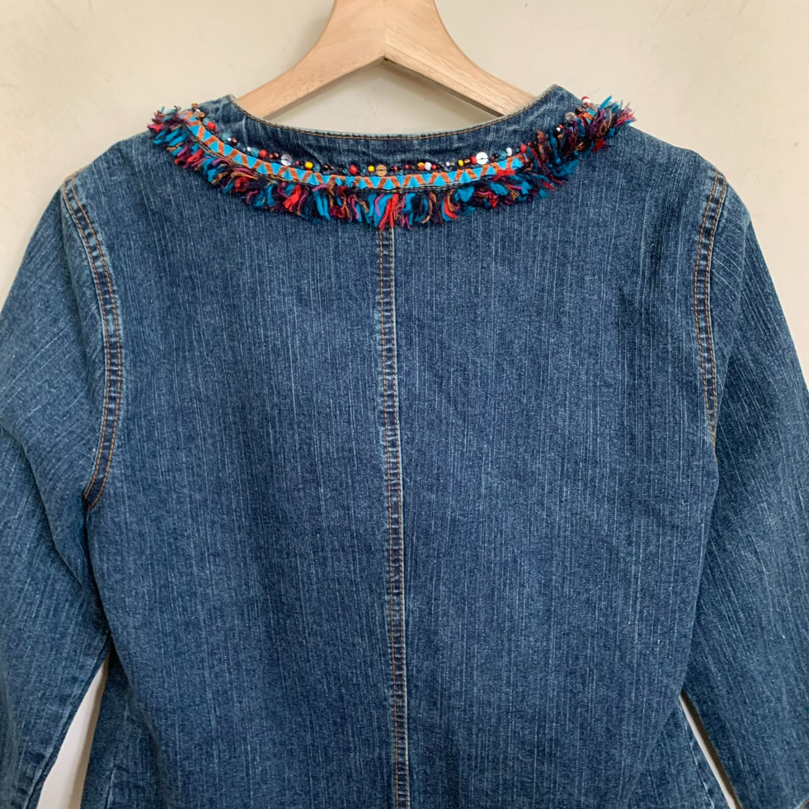 Ruby Rd Jacket Blue Denim Collarless Multi Bead T… - image 5