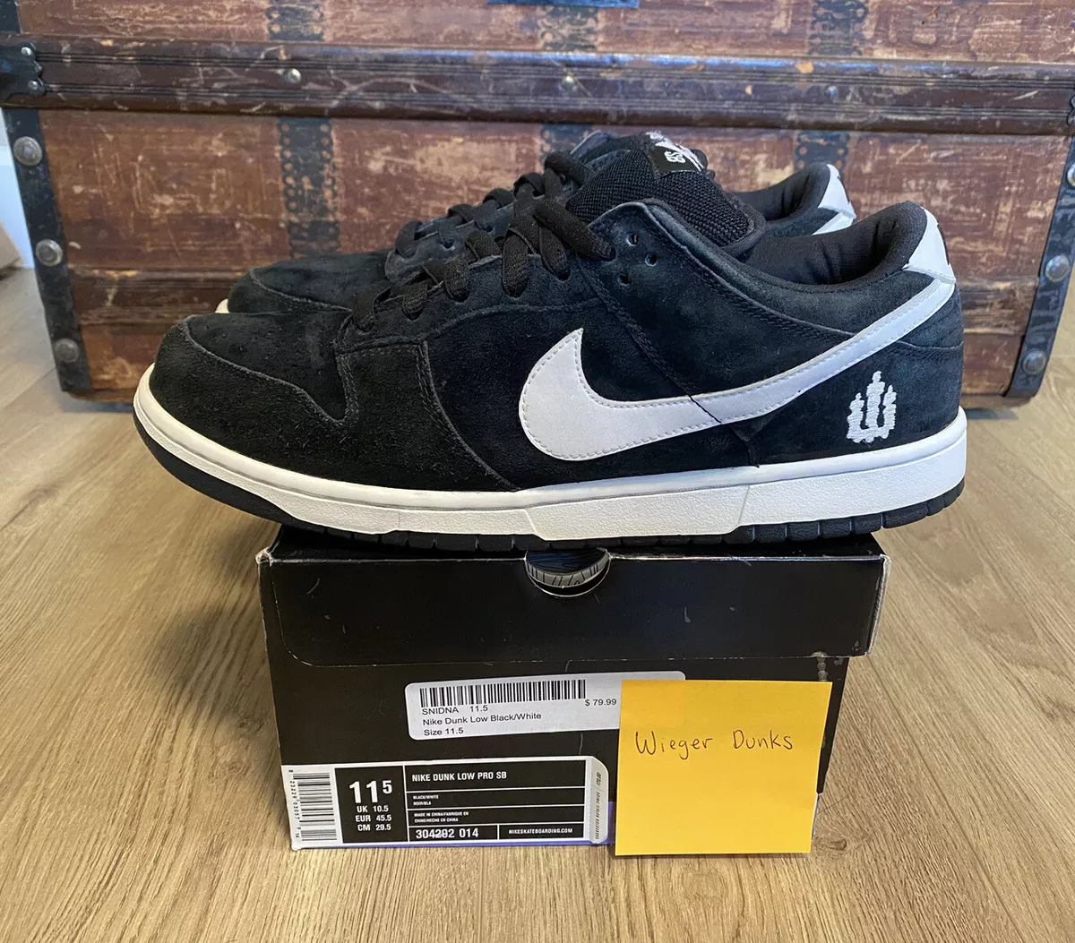 2006 Wieger Nike Dunk Low Pro SB 304292-014 Size 11.5 Black/White Rare Pair