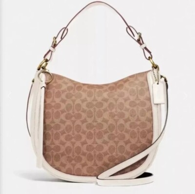 Coach B1005 Womens White/Brown Sutton Hobo Signature Canvas Shoulder Bag