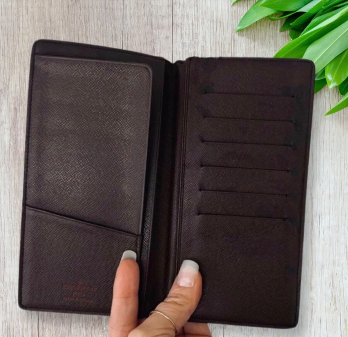 Louis Vuitton Damier Ebene Brazza Wallet Checkbook Holder Designer