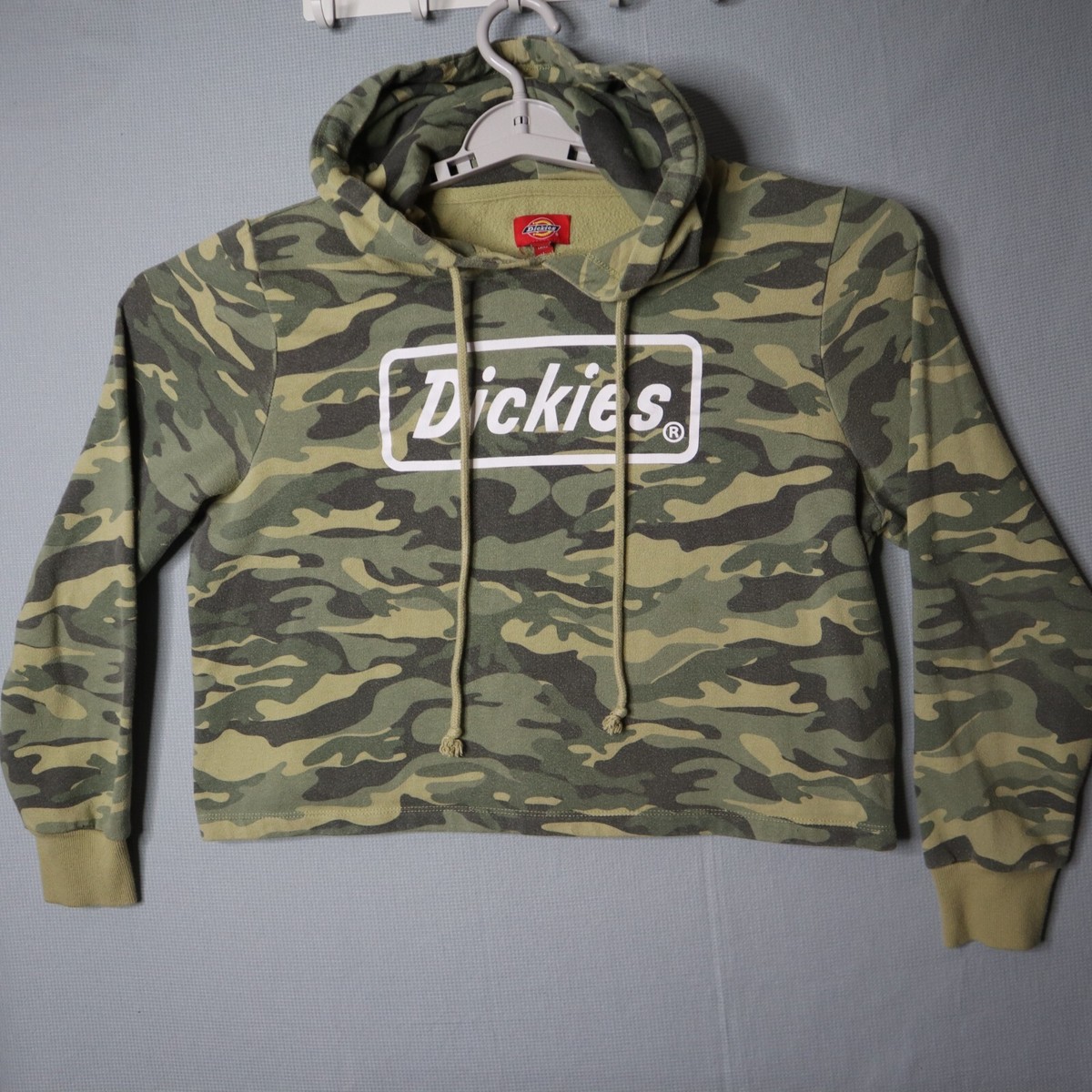 Dickies Pullover Hoodie Womens Large Green Camo Crop Sweatshirt