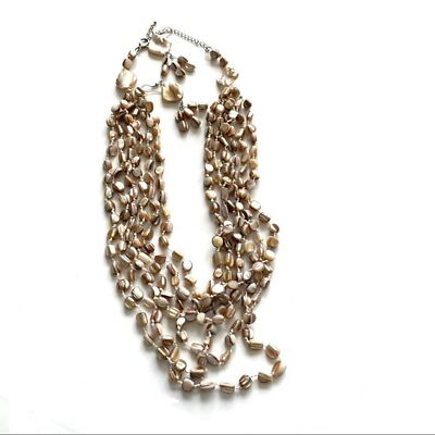 Vintage Tan & Cream Shell Necklace & Dangle Earring Set
