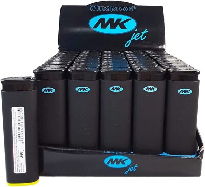 50 Ct MK JET BLACK TORCH  Big Full Size Lighters Refillable Windproof Lighter