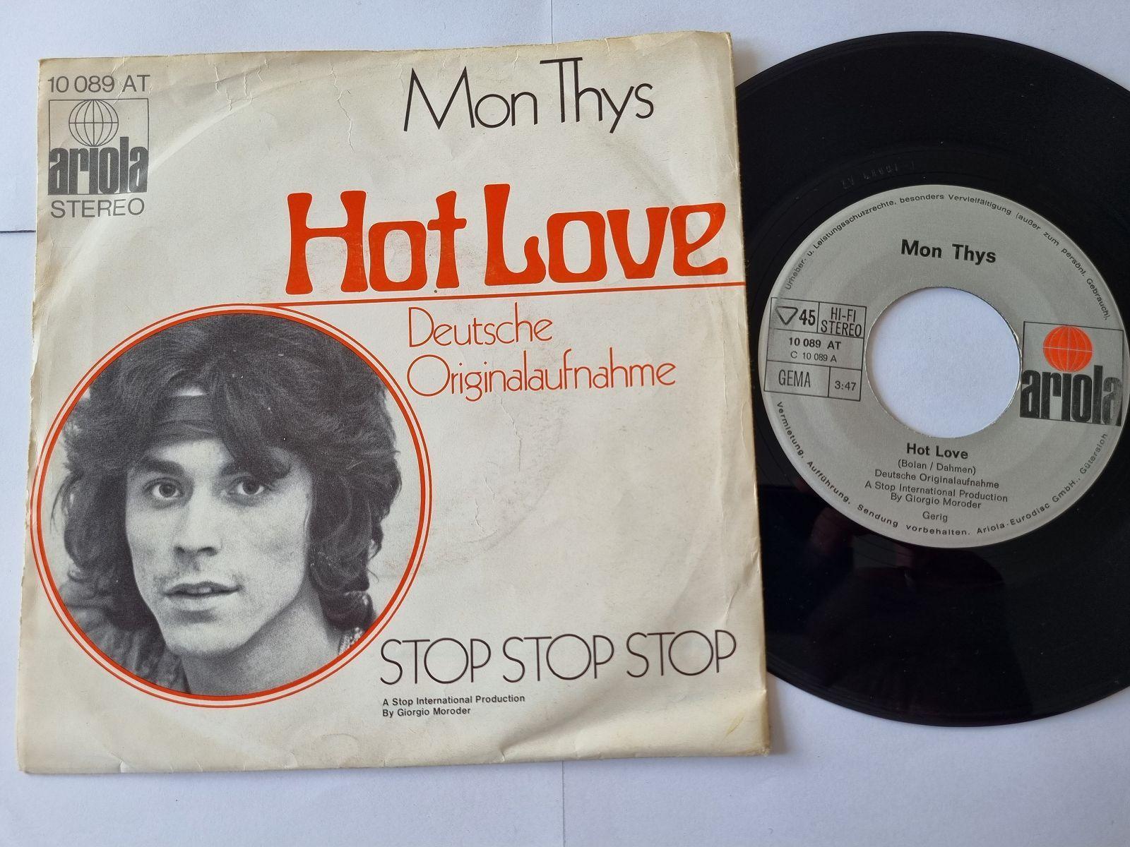 7"" Single Mon Thys - Hot love Vinyl Germany/ CV T. Rex SUNG IN GERMAN