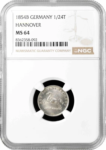 Hannover 1/24 thaler 1854 B, NGC MS64, "King George V (1851 - 1866)" silver coin