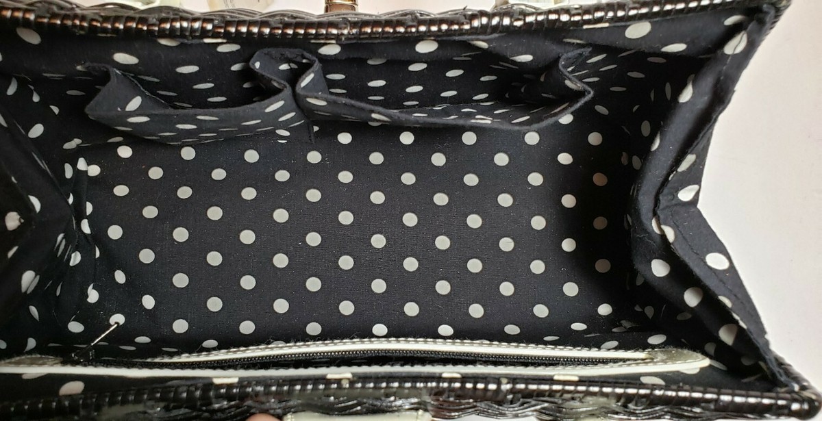 ISABELLA FIORE BLACK LAQUERED STRAW & LEATHER BELLA BOW TWIST LOCK 